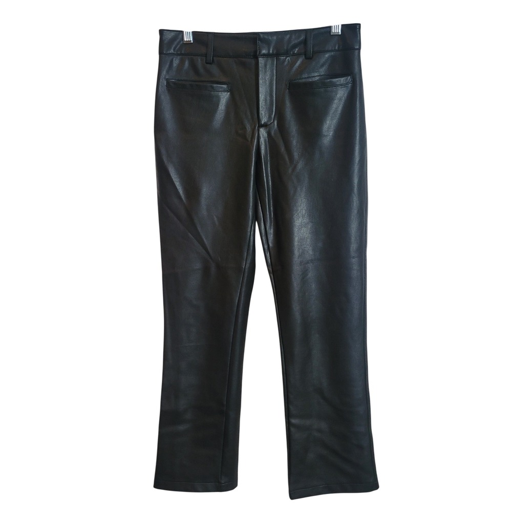 Maeve Anthropologie Black Faux Vegan Leather Straight Crop Pants‎ Womens Size 26